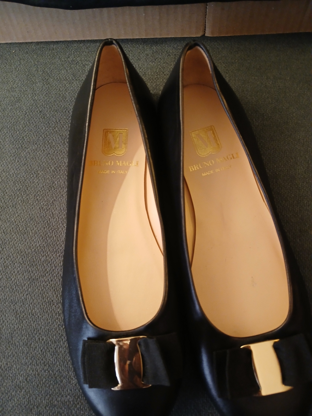 Bruno Magli Black Leather Ballet Flats with Bow Detail